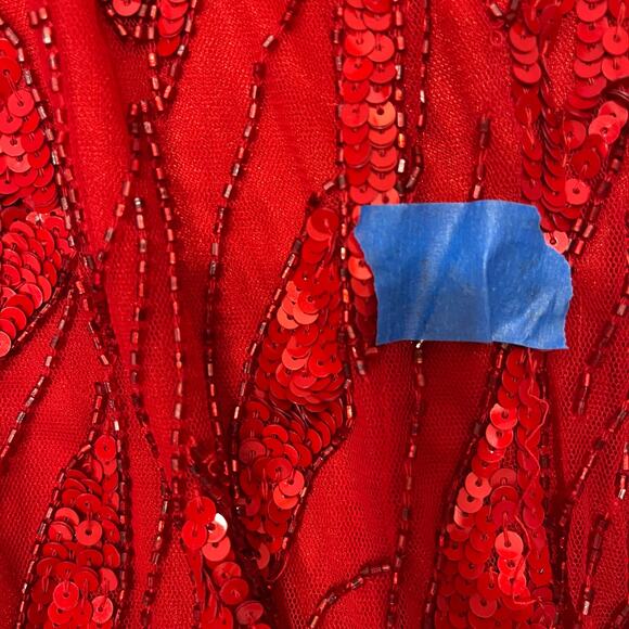 MAC DUGGAL 4635 Embellished Faux Wrap Open Back Gown Red Sequin 14 NEW - Picture 5 of 9